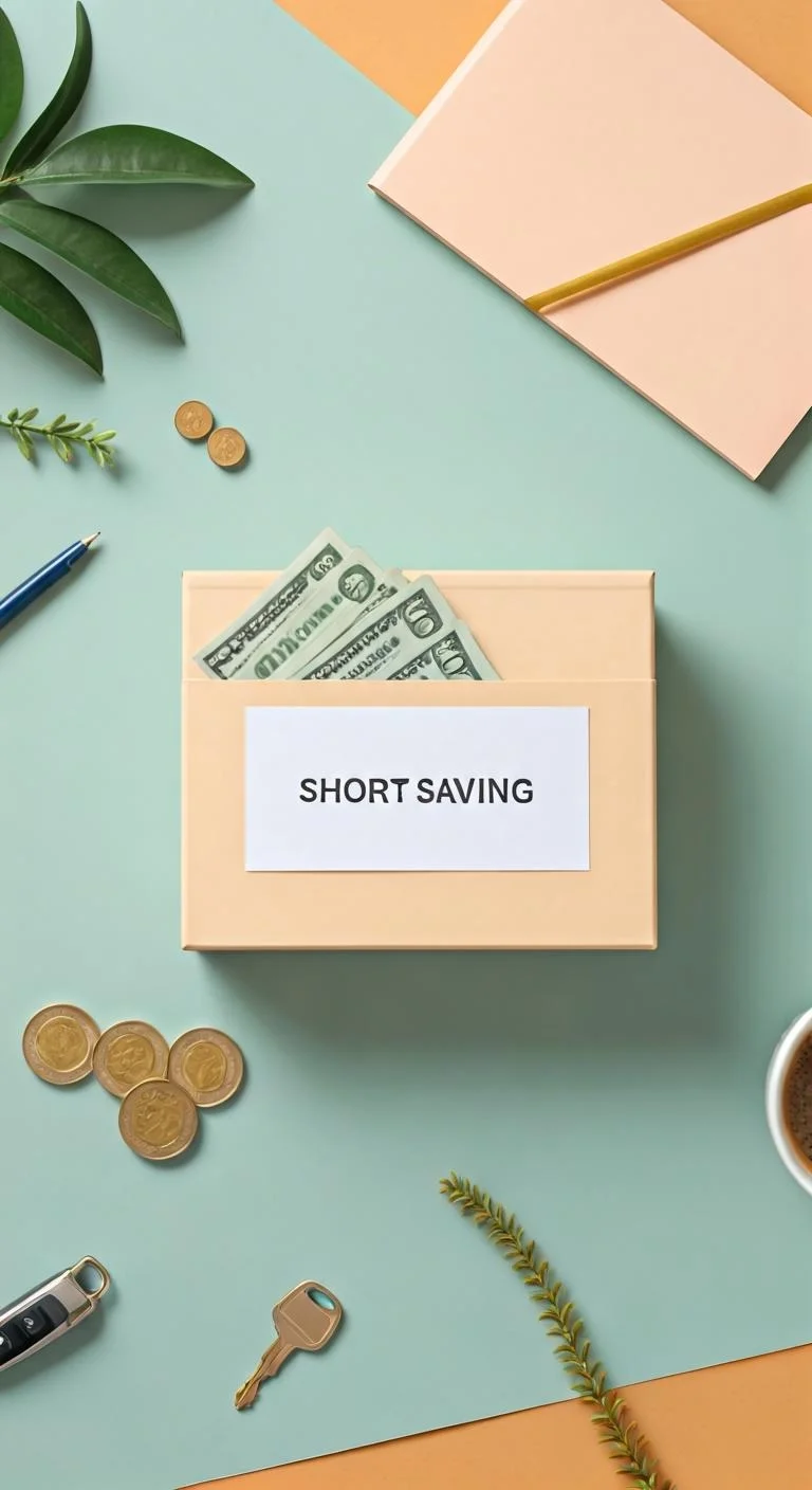 A money saving box labeled with a specific short-term financial goal