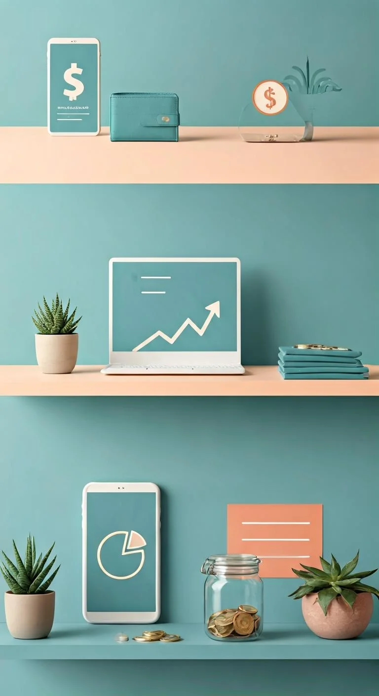 Budgeting tools and cryptocurrency charts on a financial planner's workspace