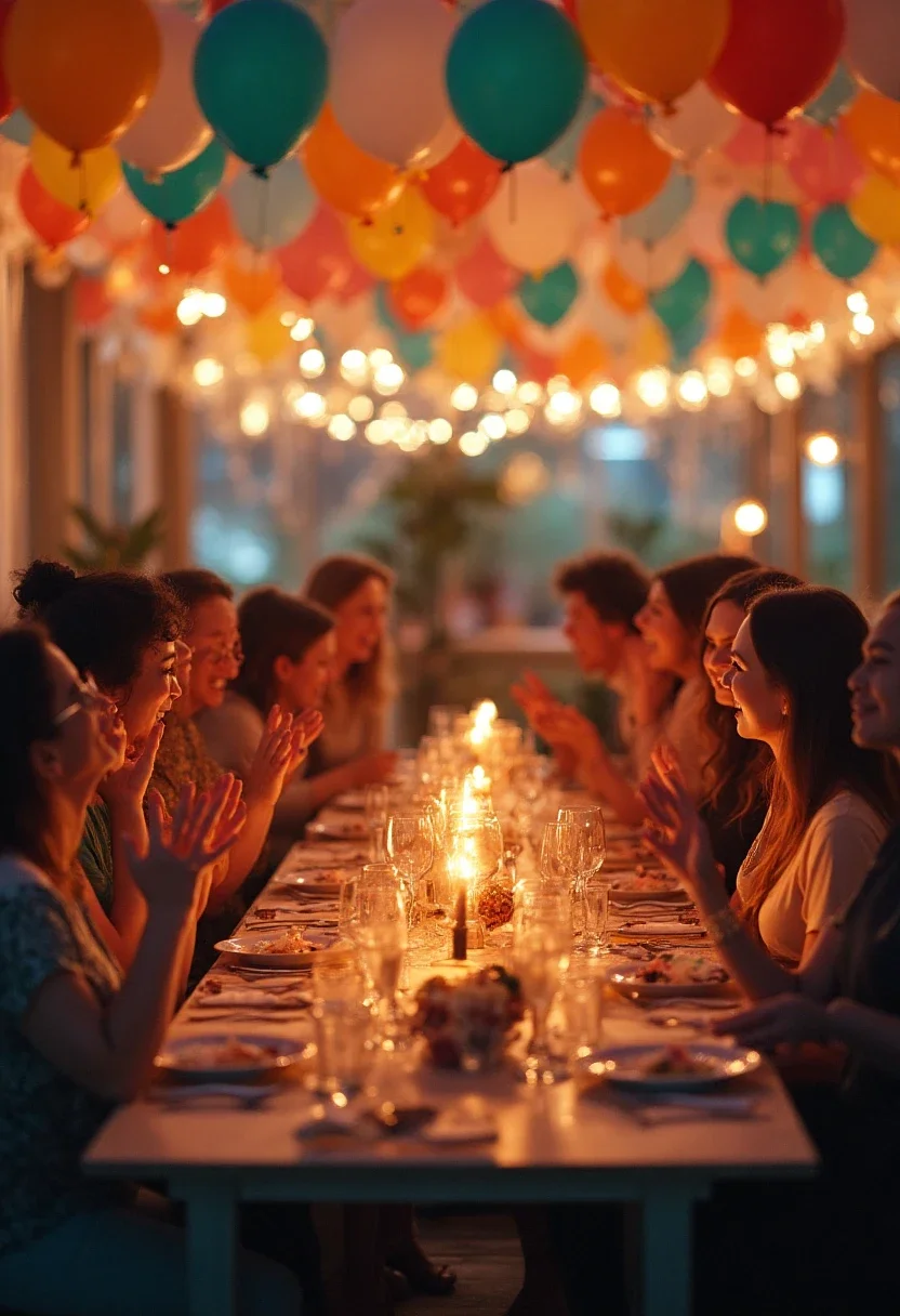 A group of people celebrating at a retirement party with decorations