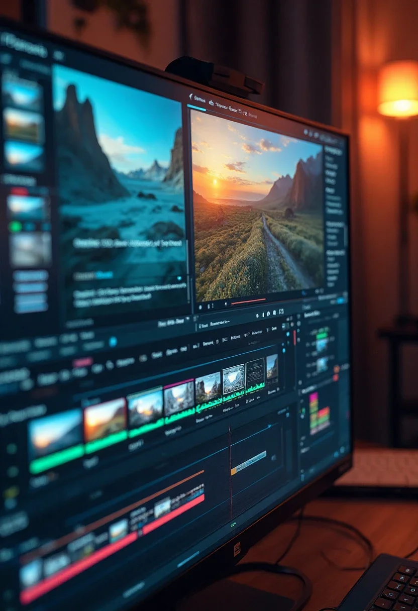 A computer screen showing a video montage being edited