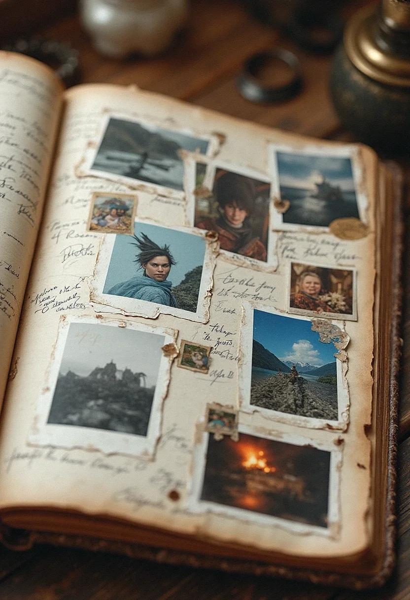 An open scrapbook with photos and messages