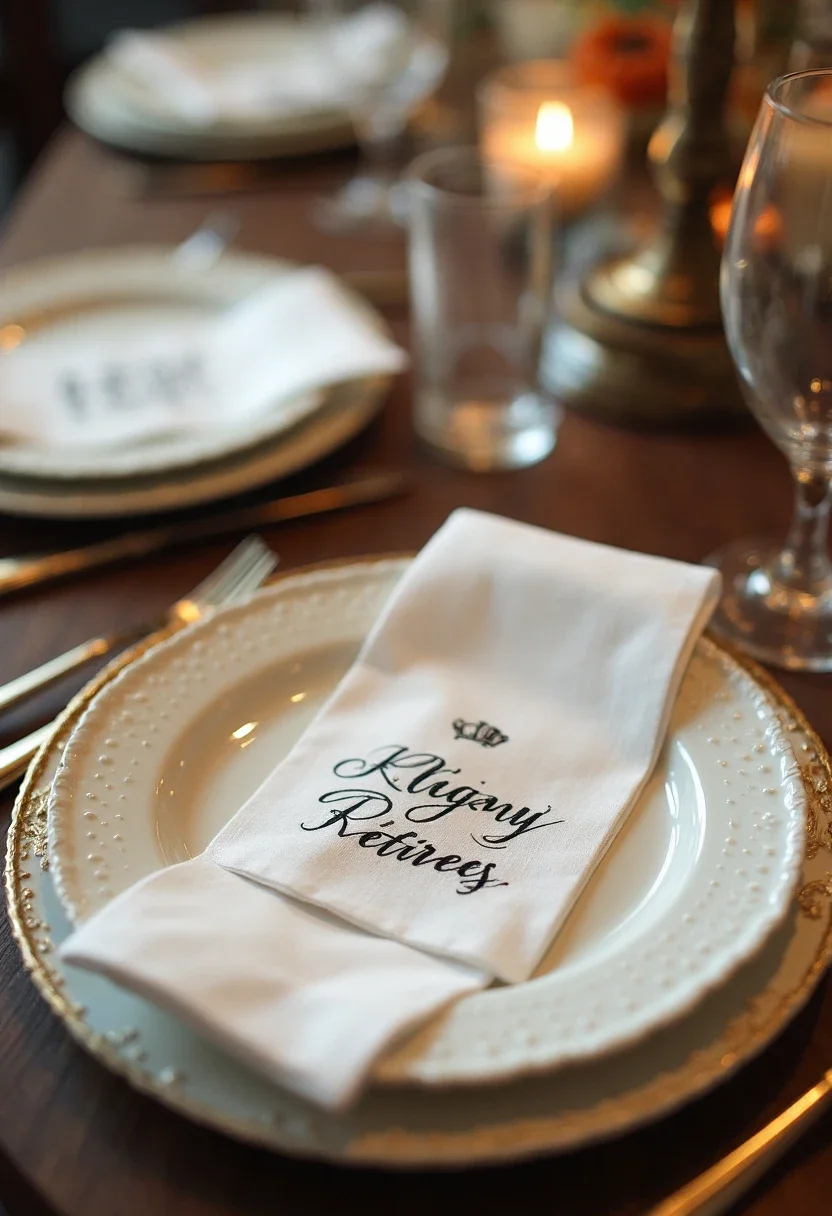 Customized tableware with retiree's name and decorative design.