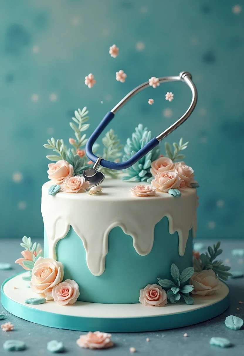 A professional-themed cake featuring career-related decorations.