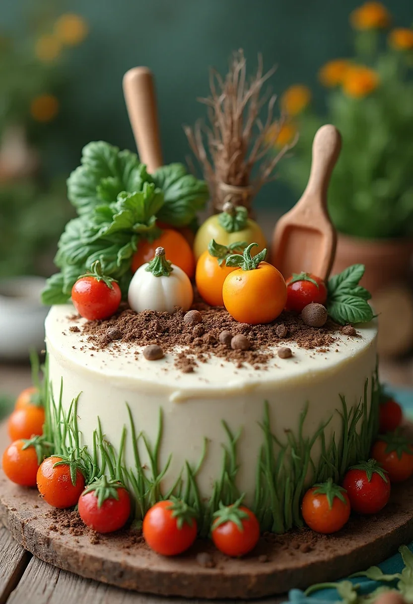 A hobby-themed cake with gardening decorations.