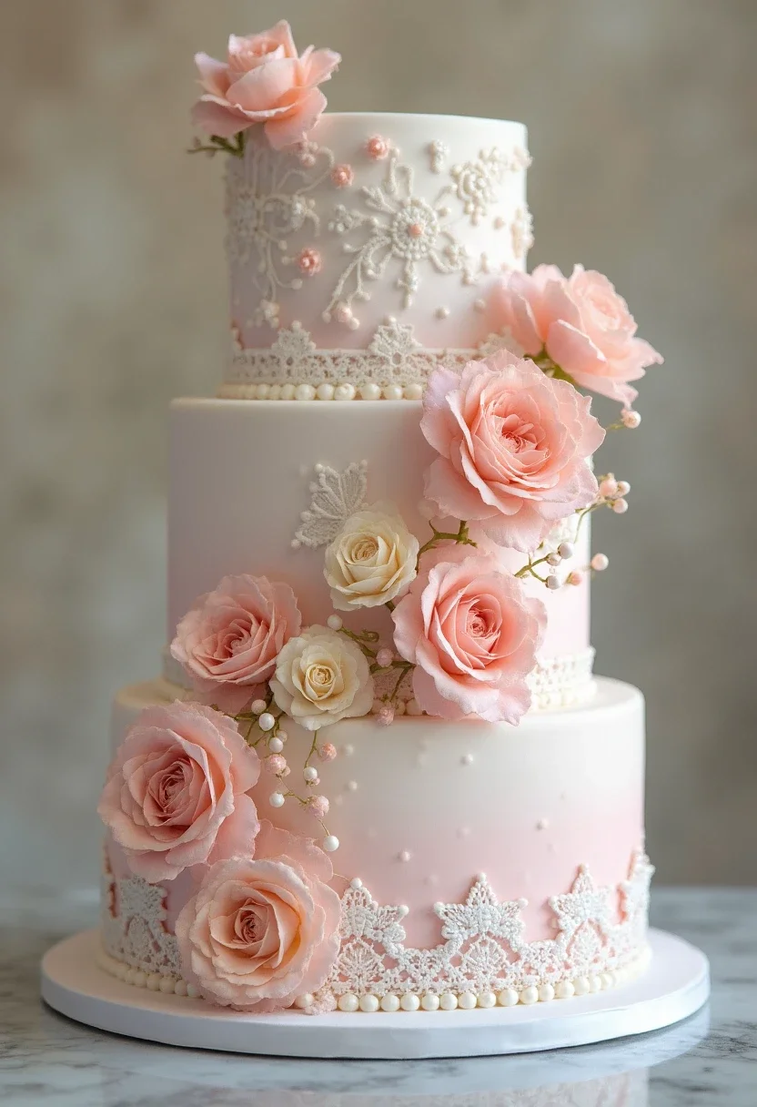 Vintage glamour cake with lace and pearls