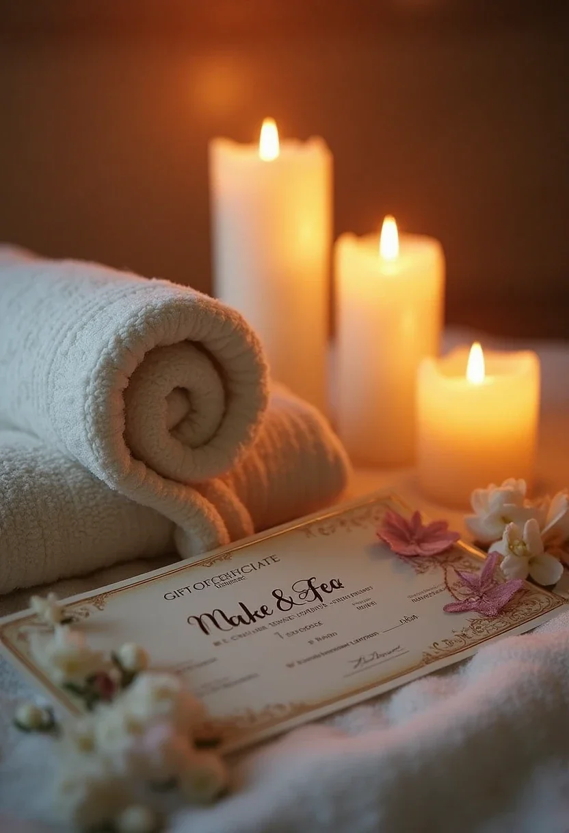 Spa gift certificate with a robe and candles.