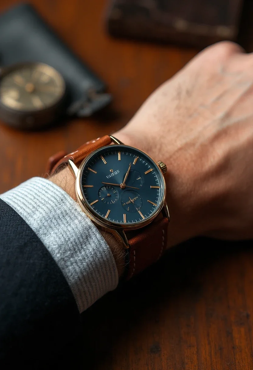 Classic leather strap watch on a man's wrist.