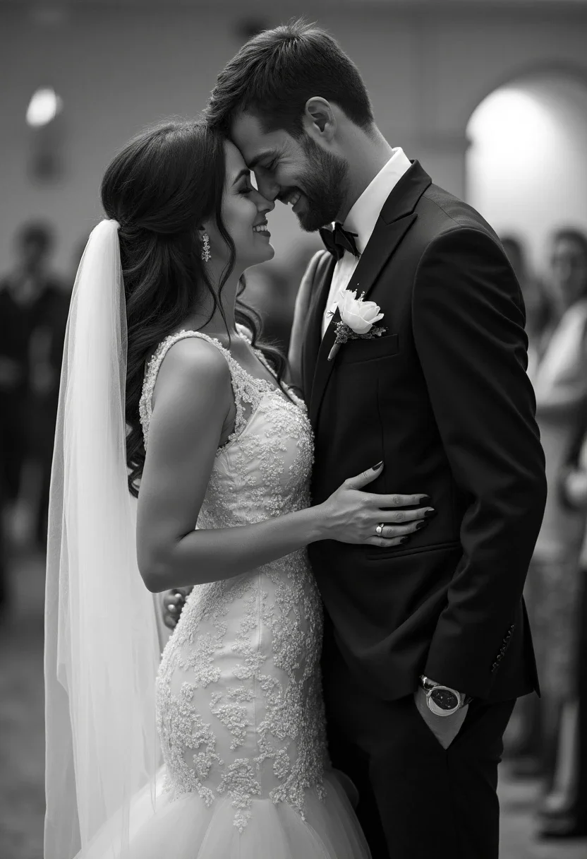 A wedding photographer capturing candid moments in black and white.